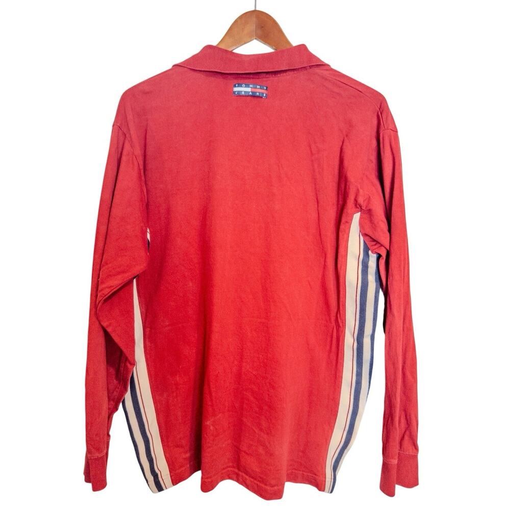 Vintage 2000 Tommy Jeans Red Long Sleeve Polo Shirt Size Medium - Picture 3 of 6